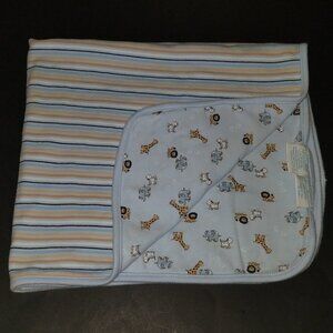 First Impressions Blue Baby Blanket Lovey Striped Giraffe Lion Elephant Animals